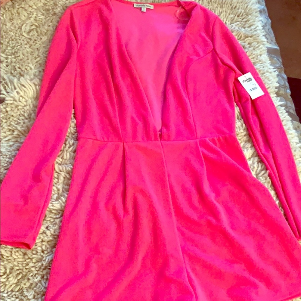 Charlotte Russe Hot Pink Deep V neck Romper💕